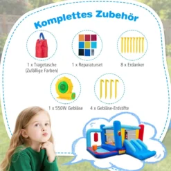 Hüpfburg mit Gebläse & Rutsche & Sprungbereich & Basketballkorb & Boxsäcken & Bällebad Bouncy Castle