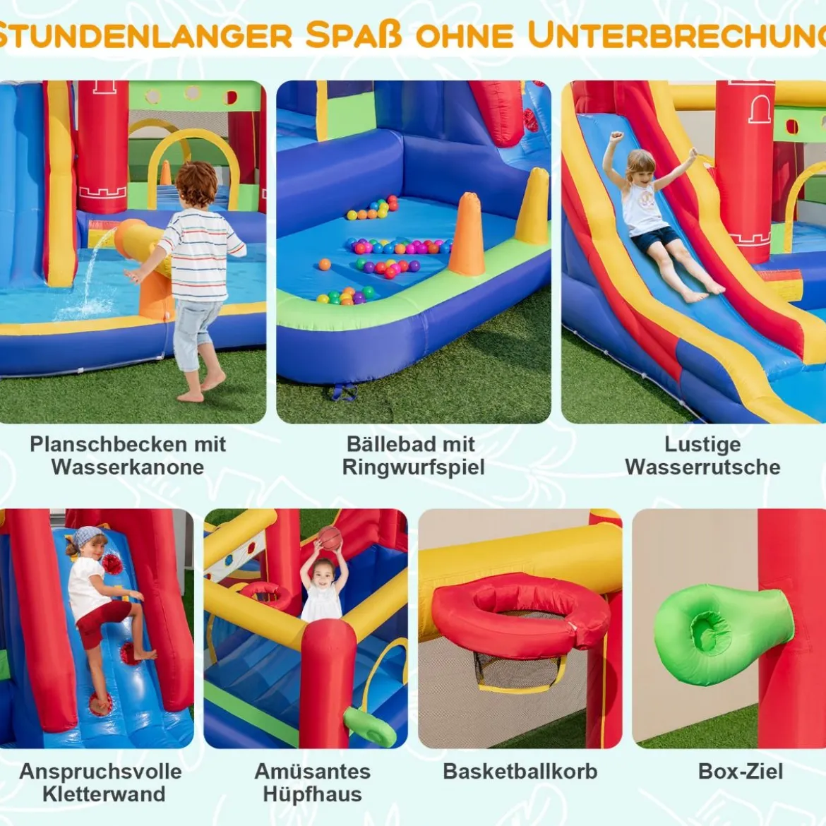 Hüpfburg mit Gebläse Trocken-/Wasserrutsche Kletterwand Sprungbereich 624 x 270 x 235 cm