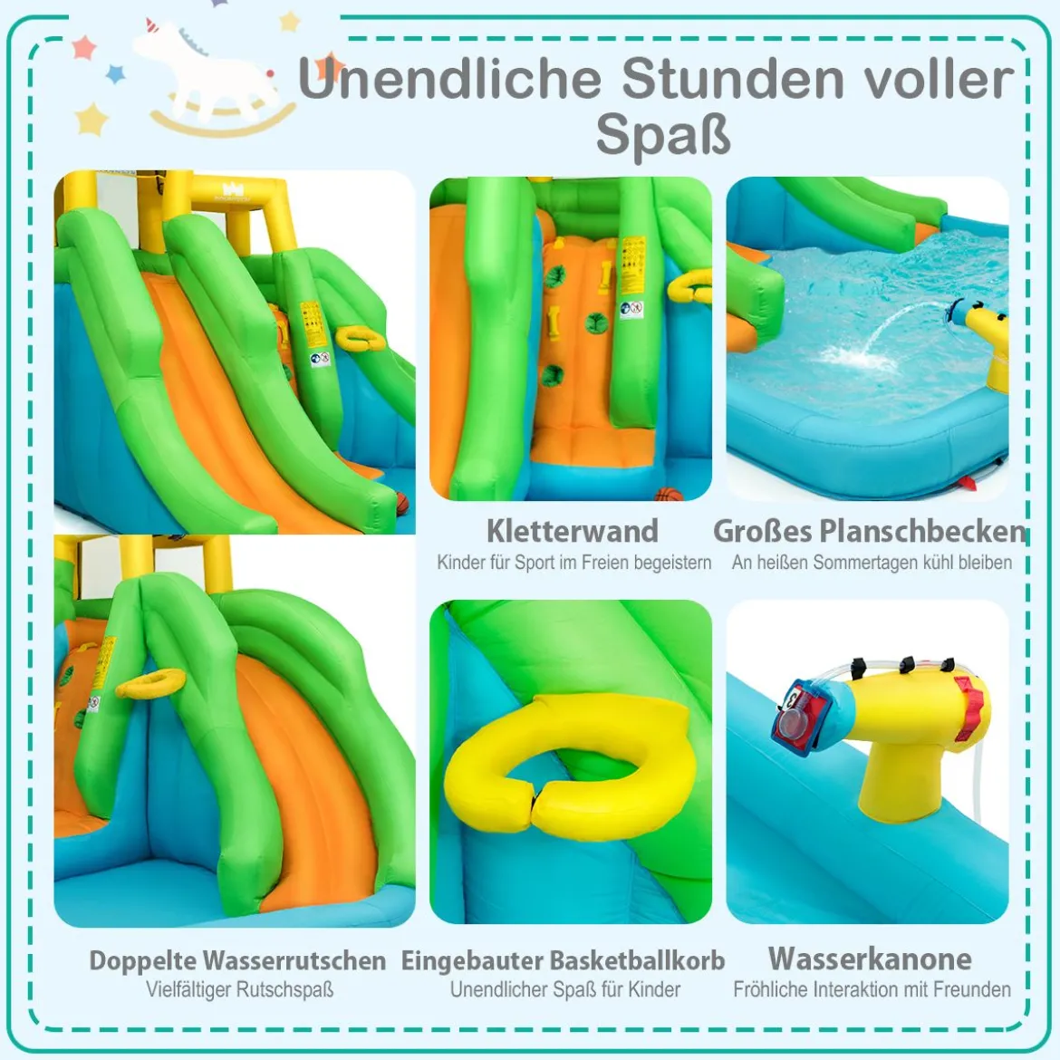Hüpfburg mit Gebläse Wasserpark mit Zwei Rutschen 400 x 361 x 255 cm (mit 480W Luftgebläse)