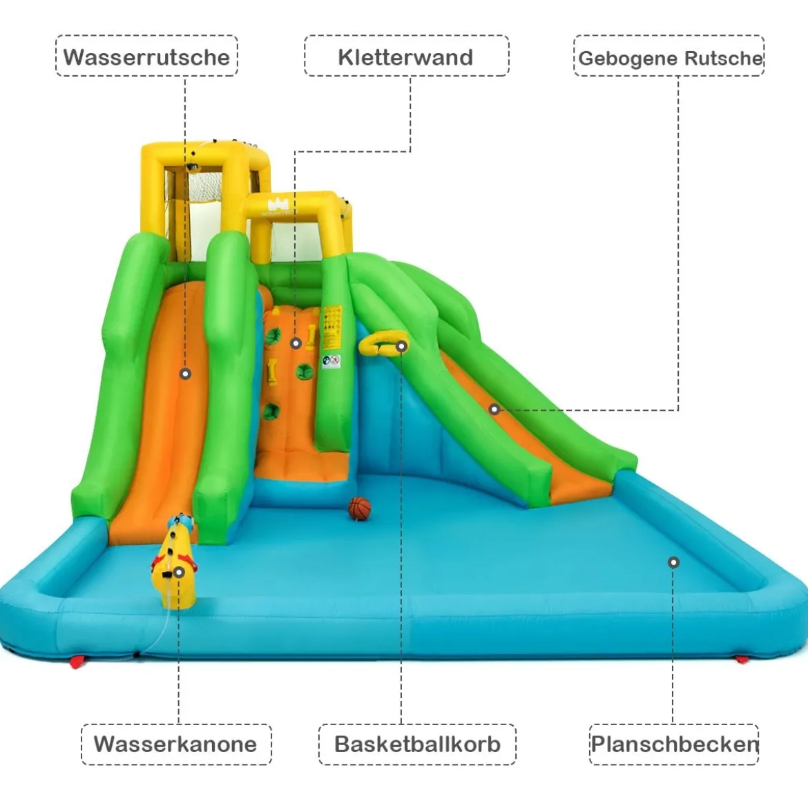 Hüpfburg mit Gebläse Wasserpark mit Zwei Rutschen 400 x 361 x 255 cm (mit 480W Luftgebläse)