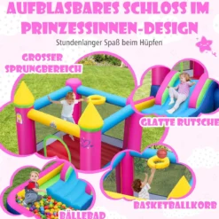 Hüpfburg mit Rutsche Sprungbereich Bällebad & Basketballkorb für Indoor und Outdoor inkl. Tragetasche Reparaturset 363 x 202 x 205 cm