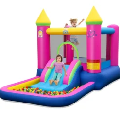 Hüpfburg mit Rutsche Sprungbereich Bällebad & Basketballkorb für Indoor und Outdoor inkl. Tragetasche Reparaturset 363 x 202 x 205 cm