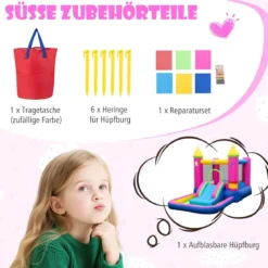 Hüpfburg mit Rutsche Sprungbereich Bällebad & Basketballkorb für Indoor und Outdoor inkl. Tragetasche Reparaturset 363 x 202 x 205 cm