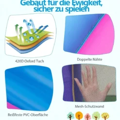 Hüpfburg mit Rutsche Sprungbereich Basketballkorb Bällebad Ringwurfspiel & Wurfspiel für Indoor und Outdoor (ohne Gebläse)