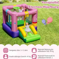 Hüpfburg mit Rutsche & Sprungbereich & Basketballkorb & Tragetasche & Reparaturset