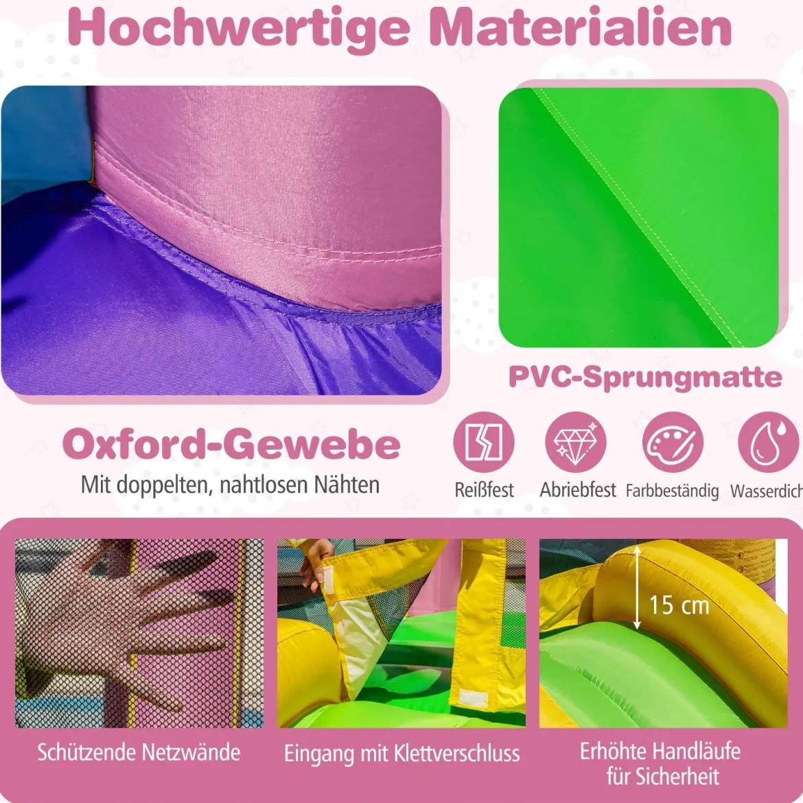 Hüpfburg mit Rutsche & Sprungbereich & Basketballkorb & Tragetasche & Reparaturset