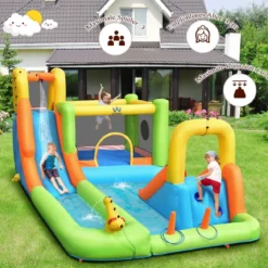 Hüpfburg mit Wasserpark & 2 Rutschen & Kletterwand & Basketballkorb 503 x 290 x 216 cm
