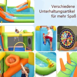 Hüpfburg mit Wasserpark & 2 Rutschen & Kletterwand & Basketballkorb 503 x 290 x 216 cm