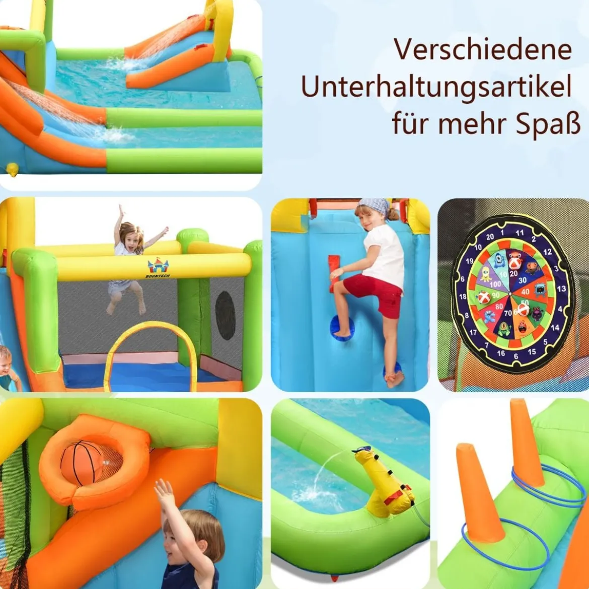 Hüpfburg mit Wasserpark & 2 Rutschen & Kletterwand & Basketballkorb 503 x 290 x 216 cm