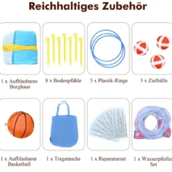 Hüpfburg mit Wasserpark & 2 Rutschen & Kletterwand & Basketballkorb 503 x 290 x 216 cm