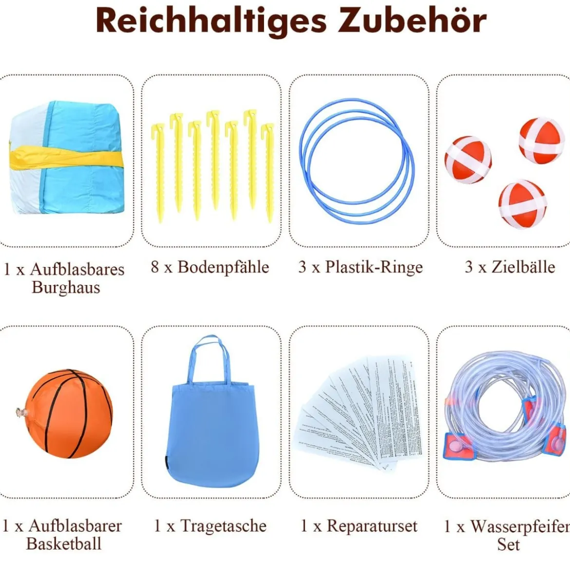 Hüpfburg mit Wasserpark & 2 Rutschen & Kletterwand & Basketballkorb 503 x 290 x 216 cm