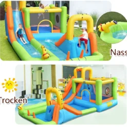 Hüpfburg mit Wasserpark & 2 Rutschen & Kletterwand & Basketballkorb 503 x 290 x 216 cm