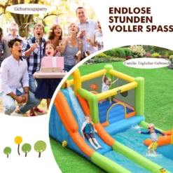 Hüpfburg mit Wasserpark & 2 Rutschen & Kletterwand & Basketballkorb 503 x 290 x 216 cm