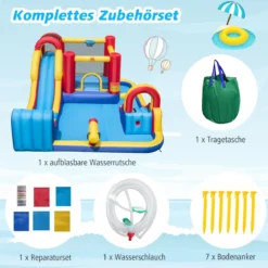 Hüpfburg mit Wasserrutsche Kletterwand Sprungbereich Wasserkanone 450 x 392 x 216 cm (ohne Gebläse)