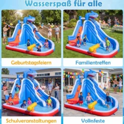 Hüpfburg mit Wasserrutsche & Kletterwand & Wasserkanone & Planschbecken Wasserhüpfburg