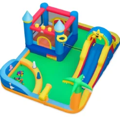 Hüpfburg mit Wasserrutsche, Kletterwand, Sprungbereich, Bällebad, Ringwurfspiel (Ohne Gebläse)