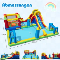 Hüpfburg mit Wasserrutsche Planschbecken Kletterwand Basketballkorb Sprungbereich 500 x 410 x 190 cm (ohne Gebläse)
