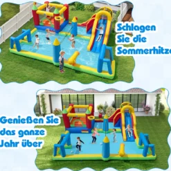 Hüpfburg mit Wasserrutsche Planschbecken Kletterwand Basketballkorb Sprungbereich 500 x 410 x 190 cm (ohne Gebläse)