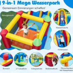 Hüpfburg mit Wasserrutsche Planschbecken Kletterwand Basketballkorb Sprungbereich 500 x 410 x 190 cm (ohne Gebläse)