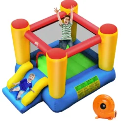 Hüpfburg und 300W Gebläse Kombination mit Rutsche Aufblasbares Outdoor Trampolin Spielburg 294x283x169cm