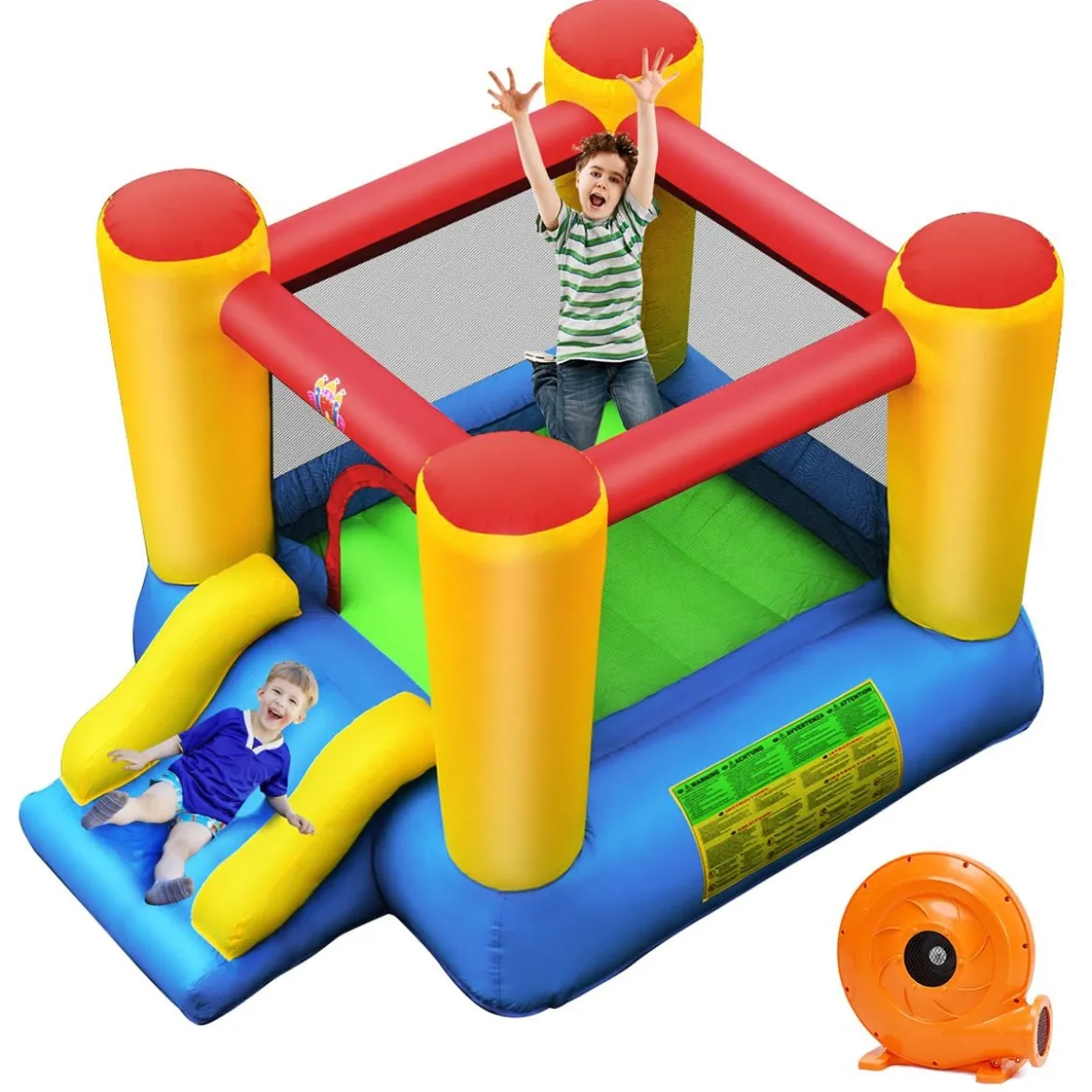 Hüpfburg und 300W Gebläse Kombination mit Rutsche Aufblasbares Outdoor Trampolin Spielburg 294x283x169cm