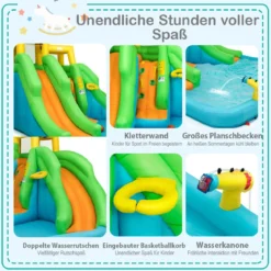 Hüpfburg Wasserpark mit Zwei Rutschen Kletterwand 400 x 361 x 255 cm (Ohne Gebläse)