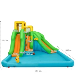 Hüpfburg Wasserpark mit Zwei Rutschen Kletterwand 400 x 361 x 255 cm (Ohne Gebläse)