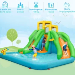 Hüpfburg Wasserpark mit Zwei Rutschen Kletterwand 400 x 361 x 255 cm (Ohne Gebläse)