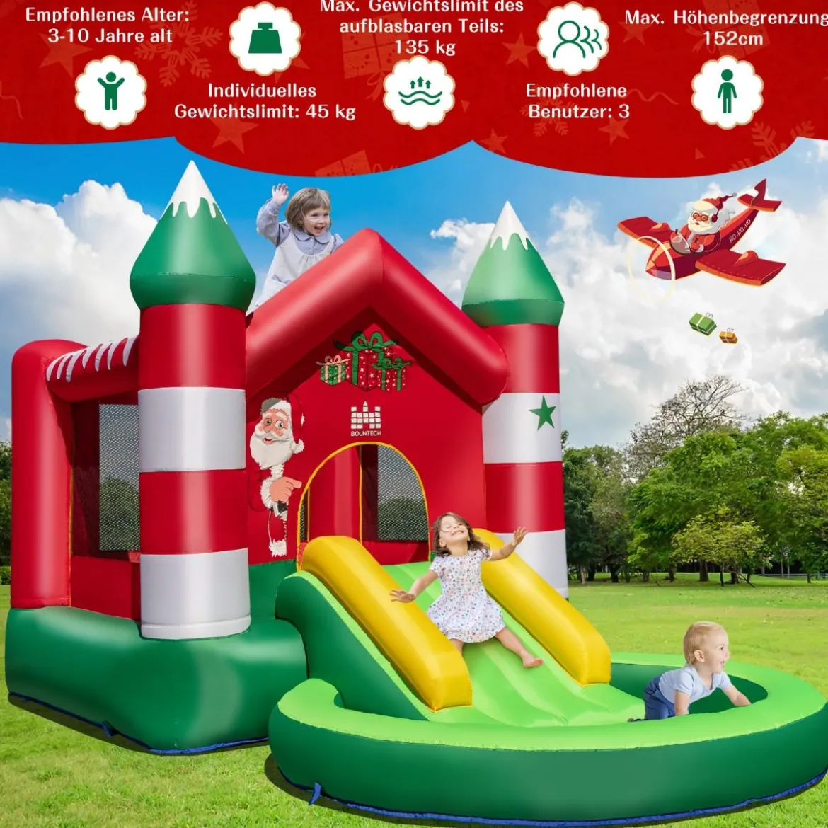 Hüpfburg Weihnachtliches Aufblasbares Kinderschloss mit Rutsche (ohne Gebläse)390 x 210 x 220 cm