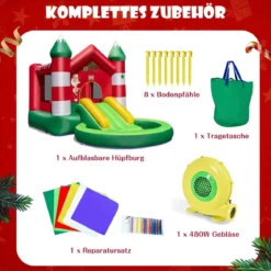 Hüpfburg Weihnachtliches Aufblasbares Kinderschloss mit Rutsche und Gebläse 390 x 210 x 220 cm