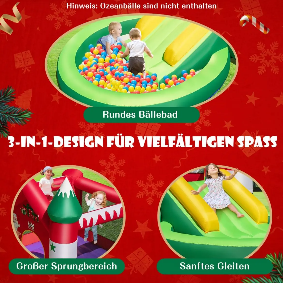 Hüpfburg Weihnachtliches Aufblasbares Kinderschloss mit Rutsche und Gebläse 390 x 210 x 220 cm