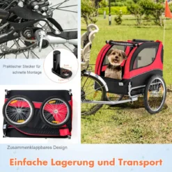Hundeanhänger für Fahrrad Haustieranhänger für Fahrrad 40 kg Belastbar Rot