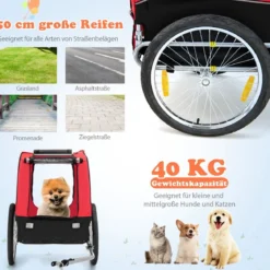 Hundeanhänger für Fahrrad Haustieranhänger für Fahrrad 40 kg Belastbar Rot