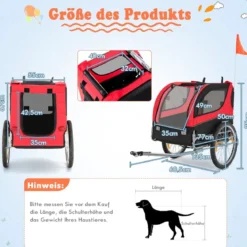 Hundeanhänger für Fahrrad Haustieranhänger für Fahrrad 40 kg Belastbar Rot