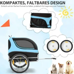Hundeanhänger für Fahrrad Haustieranhänger für Fahrrad 40 kg Belastbar Blau