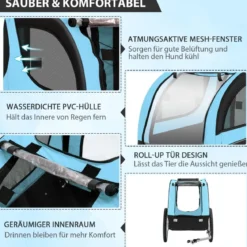 Hundeanhänger für Fahrrad Haustieranhänger für Fahrrad 40 kg Belastbar Blau