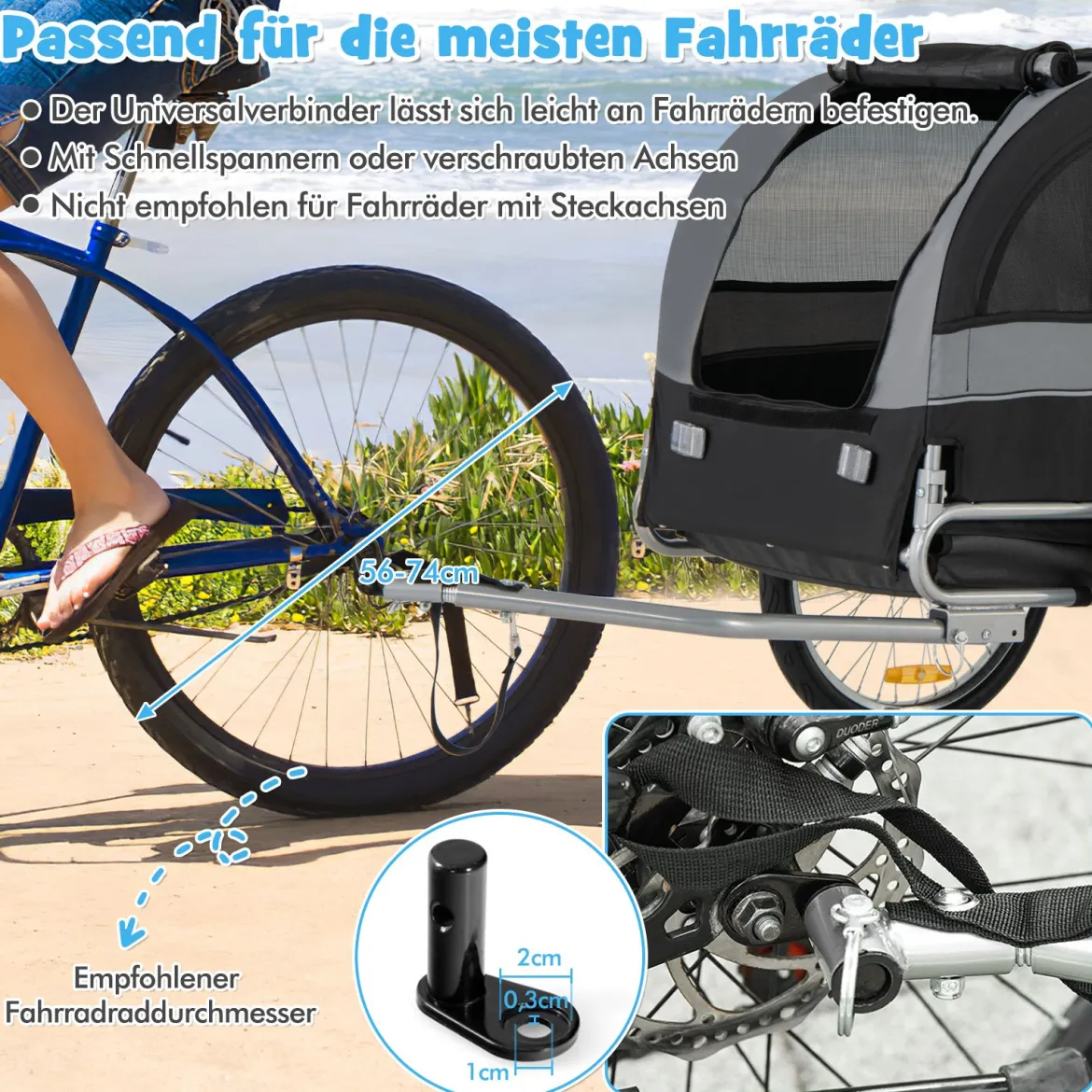 Hundeanhänger für Fahrrad Haustieranhänger für Fahrrad 40 kg Belastbar Grau