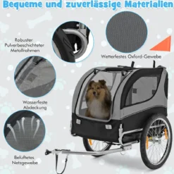 Hundeanhänger für Fahrrad Haustieranhänger für Fahrrad 40 kg Belastbar Grau