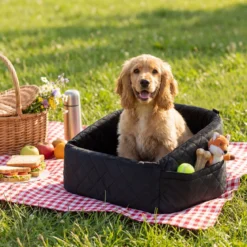 Hunde Autositz für Kleine/Mittlere Hunde Weicher Hundeautositz mit Sicherheitsgurten Seitentaschen Schwarz