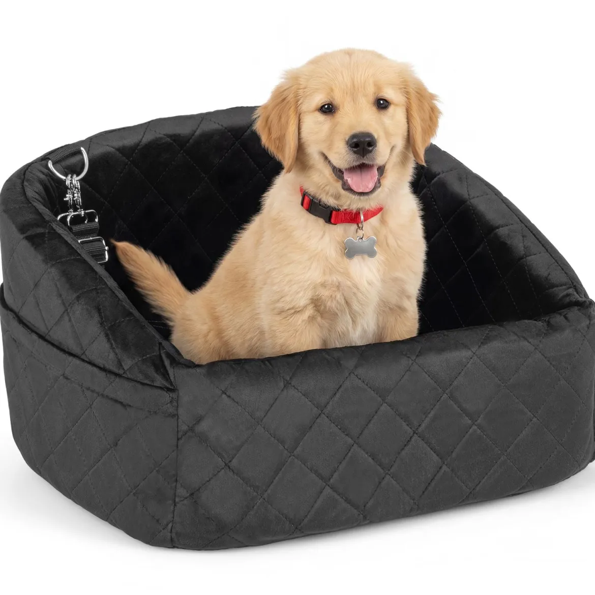 Hunde Autositz für Kleine/Mittlere Hunde Weicher Hundeautositz mit Sicherheitsgurten Seitentaschen Schwarz