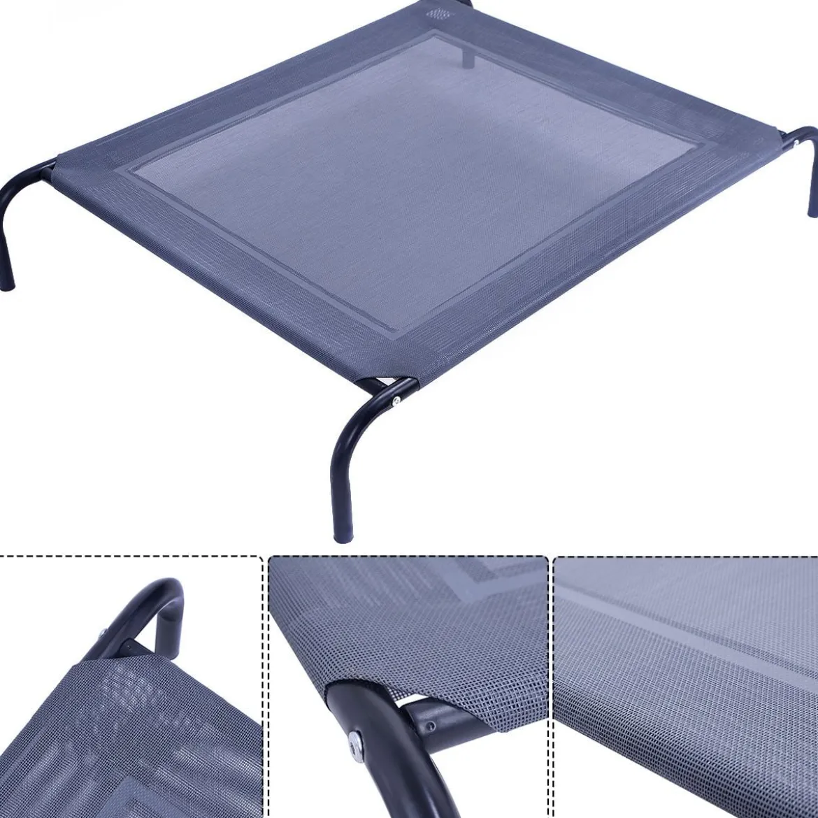 Hundebett Garten Hundeliege Liegeplatz draußen Hundesofa Grau 110 x 80 x 18 cm Metall