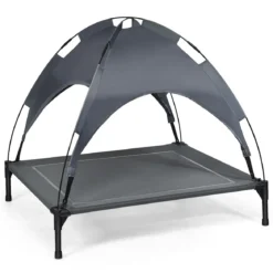 Hundebett mit Baldachin Hundeliege Garten Haustierbett und Zelt 105 x 87 x 89 cm Grau