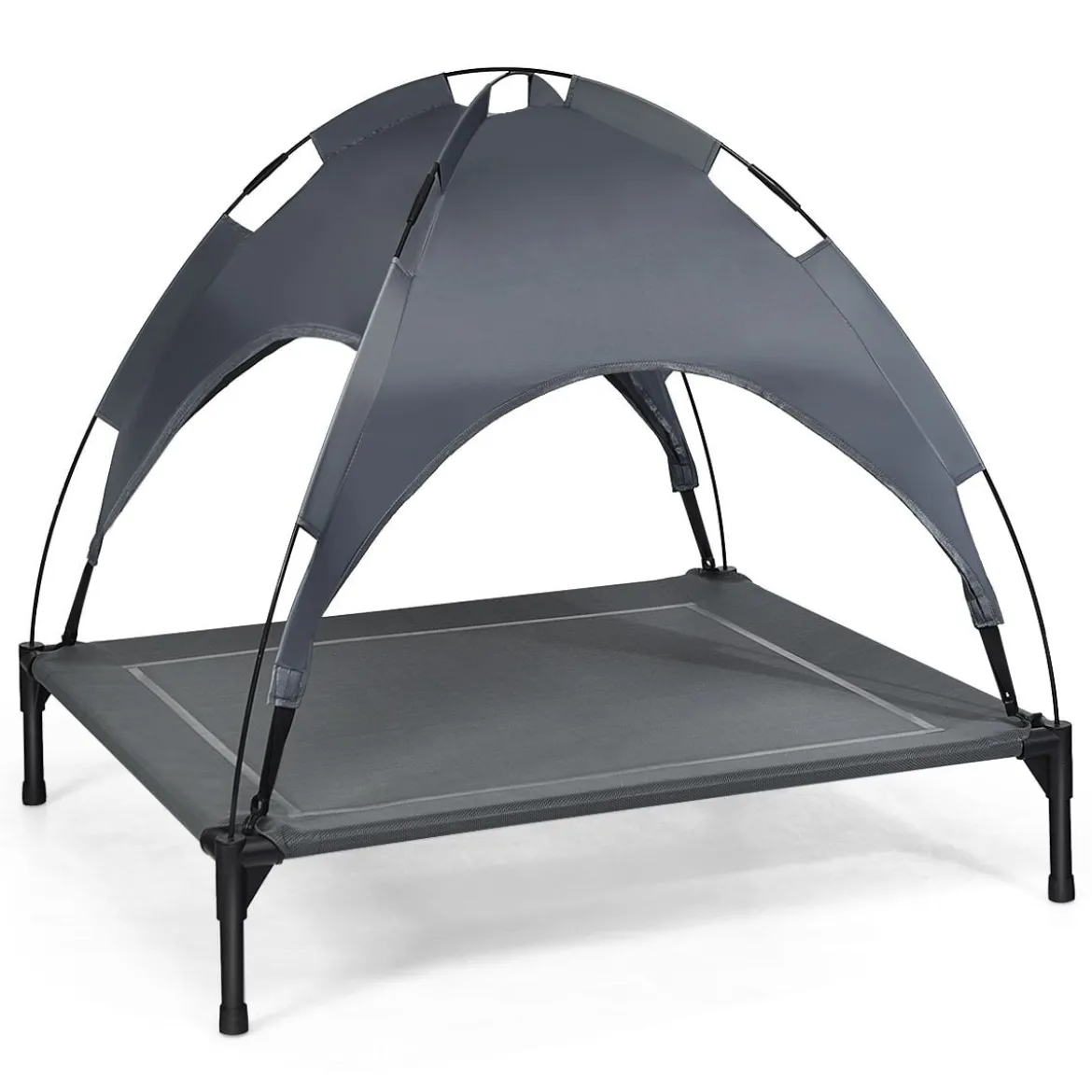 Hundebett mit Baldachin Hundeliege Garten Haustierbett und Zelt 105 x 87 x 89 cm Grau