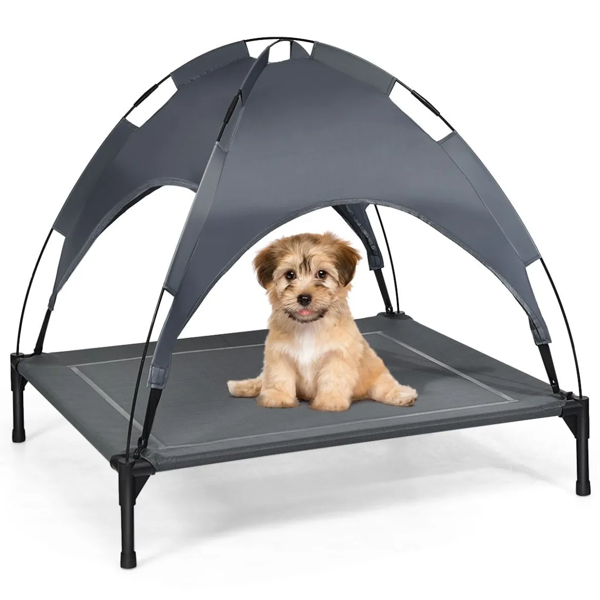 Hundebett mit Baldachin Hundeliege Garten Haustierbett und Zelt 105 x 87 x 89 cm Grau