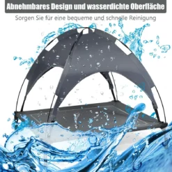 Hundebett mit Baldachin Hundeliege Garten Haustierbett und Zelt 105 x 87 x 89 cm Grau