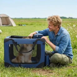 Hundebox Faltbar Tragbare Hundetransportbox mit Netzfenstern 3 Türen Tragegriffen M