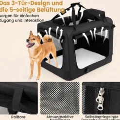 Hundebox Faltbar Tragbare Hundetransportbox mit Netzfenstern 3 Türen Tragegriffen M