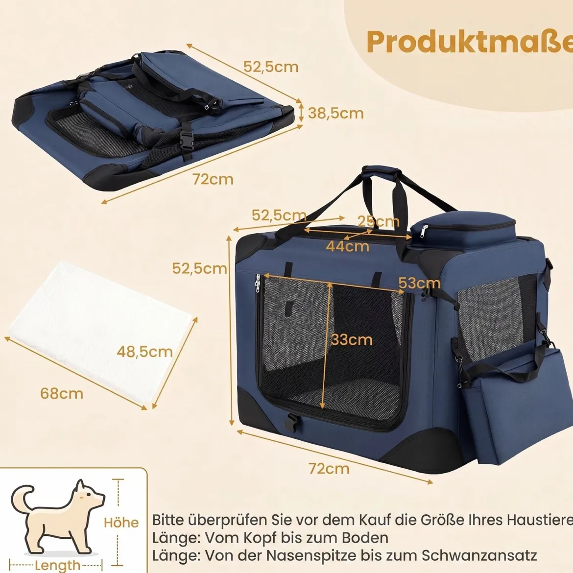 Hundebox Faltbar Tragbare Hundetransportbox mit Netzfenstern 3 Türen Tragegriffen M