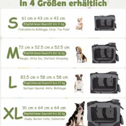 Hundebox Faltbar Tragbare Hundetransportbox mit Netzfenstern 3 Türen Tragegriffen M
