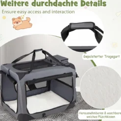 Hundebox Faltbar Tragbare Hundetransportbox mit Netzfenstern 3 Türen Tragegriffen M